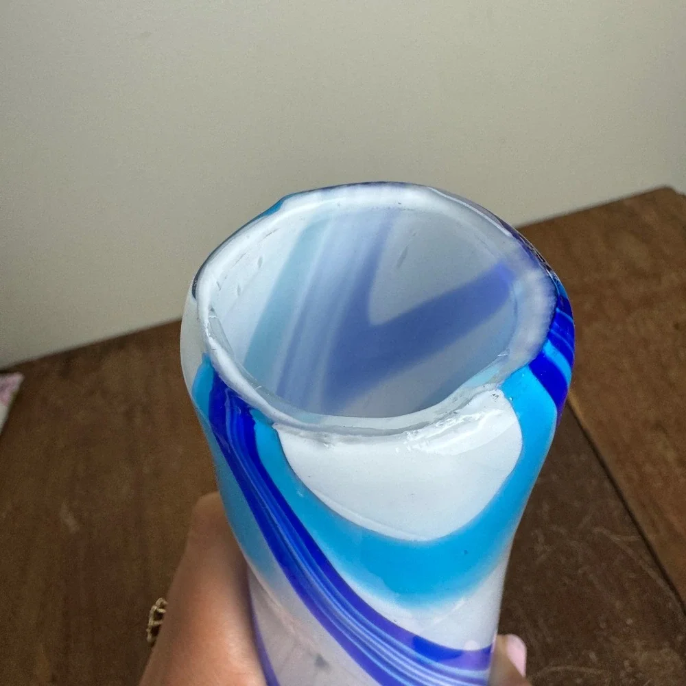 Blue Swirl Art Glass‎ Vase 15.5